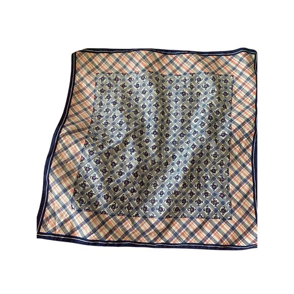 Mauroni Accessories - Vintage 1970s Mauroni Scarf Plaid Floral Red Blue Cream 26 X 26 Cottage